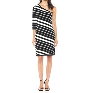 Anne Klein One-Shoulder Striped Sweater Dress